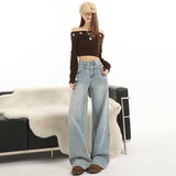 [Gift Belt] Nine Points / Trousers / Lengthened Light Blue Cowboy Broad Leg Pants Women 2026 Drag Floor