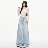 8199##Retro Old Cat Must Press Wrinkled Jeans Women 2026 New Loose Broad Legs Lanky Trousers