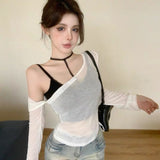 Exploding Sexy White Sunscreen Long-Sleeved T-Shirt T-Shirt Thin Design With A Sense Of Airy Shoulder-Sleeved Summer Long-Sleeved Top