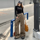 Love Embroidery Repair Ancient Low Saturated Leopard-Print High-Legged Loose Jeans Trousers & Long Spandex