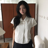 Korean Version Of The Girl Feeling Four Button Summer Retro Doll Collar Casual Short-Sleeved Shirt Top