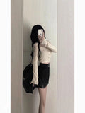 New Design Sense Of The Small Irregular Long Sleeve Spring 2025 Women's Tight Short Top Korean Version Of The Bottom Shirt