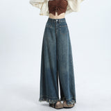 Hairy Light Blue Broad-Legged Jeans Women's New Design High-Waisted Loose-Hanging Trousers Skirt