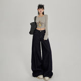 YC&2 Color Retro High-Waisted Broad Leg Pants Dredging Straight Jeans Women & Trousers Lengthened