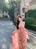 2026 High-End Design Beautiful Sling Dress Women's Summer Mesh Printing Temperament Lanky Seaside Vacation