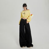 YC&2 Color Retro High-Waisted Broad Leg Pants Dredging Straight Jeans Women & Trousers Lengthened