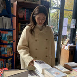 Korean Drama Lady Atmosphere Feel Gentle Temperament Loose Warm Double Buckle Collar Coat Coat 2 Colors