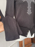 Vintage Elastic Punk Inside The Bottom Shirt High-Necked Hairy Dark-Toned Print Hot Diamond Long-Sleeved T-Shirt For Women Autumn