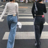 Korean Version Of Chic Street Style Retro To Make Old Adjustable High-Waisted Loose Casual Jeans Trousers