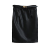 Sexy Secretary Royal Sister Wind High-Waisted Ass Leather Skirt Sexy Winter Thicker High Thin A Word Mid-Long Skirt