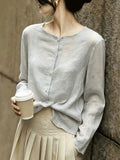 High-End Gray Jasmine Niche Big-Size Blouse Women 2026 Summer New Light Luxury Languid Temperament Open Shirt