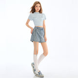 Fake Two A-Word Jeans Skirt Girl Summer Irregular Galow Tied Small Man Hot Girl Thin Short Skirt