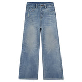 Light Blue Fireworks Waist Waist Design Wide-Legged High-Waist Jeans 2025 Autumn New Thin Pants
