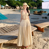 2026 Holiday Wind Beige Cotton Slinging Skirt Suit This Year's Popular Cotton Tampicure Natural Sense Two Sets