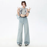 Physical Explosion | 2025 New Early Spring New Casual Wide Leg Jeans Women's Water Washing High Waist Slim-Tight Drags