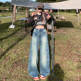 YC& Vintage High- Waisted Broad Legs Nts Small Design Studs High Street Jeans Women & Long Pants