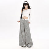 Lace Spliced Striped Straight Sleet Sleet Trousers Women's Autumn New Loose Display Thin Broad Leg Trousers Regular