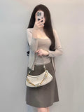 Autumn Smart Style Set Knitted Long Sleeve Open Shirt Two Sets Of Solid Color Sling Sweater Wool Knitted Skirt