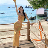 2026 Holiday Wind Beach Beach With Yellow Corset Bikini Two Long Dress Dresses