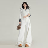 Vintage Lazy Wind New Water Wash-And-Hanging Jeans Women Autumn High-Rise Show Thin Leg Trousers Trousers