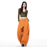 Vintage | Scissor Three-Dimensional Cut | Loose Broad-Legged Jeans Women's Orange Trousers