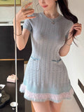 Jennie Blue Jab Gentle Hair Stitched Knitted Dress + Shirt Jacket Woman Autumn