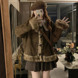 2025 Winter Korean Version Of Woolen Velvet Cashmeal Coat Female Short Loose Horn Buckle Wool Coat High Sense