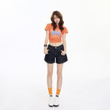 Vintage High-Waisted Loose Shorts Thin Summer New Straight Jeans Women Deep Blue