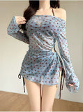Swimsuit Women's Three-Piece Set Long-Sleeved Wave Point Bikini Steel To Sexy Body-Covered Hot Spring Holiday Swimsuit