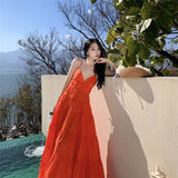 Sanya Resort Seaside Wearing A Beach Dress Hanging Neck-Cliny Dress Super Fairy Swing Beach Long Skirt