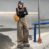 Love Embroidery Repair Ancient Low Saturated Leopard-Print High-Legged Loose Jeans Trousers & Long Spandex