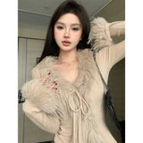 Hairy Edge V-Neck Korean Version Of The Cardigan Girl Autumn And Winter Pure Hot Girl Sexy Little Shirt With Sweater Jacket Inside