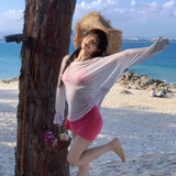 White Long-Sleeved Sunscreen Little Shirt Female Korean Version Of The Summer Thin Hottie Seaside Air Conditioning Hoodie Outside The Top