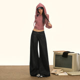 Autumn And Winter New Red Buckle Eyes Low-Waist Loose A-Shaped Washing Water Original Trend Of Cowgirl Broad-Legged Trousers