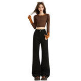 5588 New Elastic High-Waisted Broad-Legged Tug Trousers In Autumn Loose-Fitting Pendant Jeans Woman
