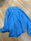 CHAO Grade Recommendation! Old Money Style Blue Silk Linen Shirt Women's Summer Thin Breathable Sunscreen Top