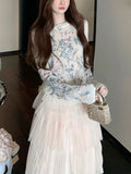 Ballet In The Mirror Heavy Industry Flower Embroidery Sweater Set High-Schamed Fish Bone Soft Yarn Skirt