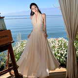 Beauty God Advent Tindal Effect Spring And Summer Gentle Wind Temperament Skinny And Sleeveless Collar Hanging Neck Long Dress