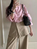2025 Early Autumn New Long-Sleeved Pink Shirt Top With Ass Wide Leg Trousers Set Fashion Small Thinking