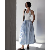 Korean Chic Summer New Small Design Sense Colling Color Striped Sleeveless Vest Dress