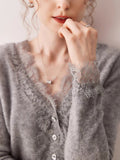 Lace Side Design Shows Noble Baby Goat Knitted Cardigan V Collar Loose Short Wool Coat