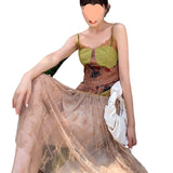 2025 Summer Thorn White Splicing Heavy Industry Dress Princess Dress Hanging Lace Under The Deconstruction Of Oil Painting Dress