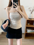 2910# Summer New Letter Hot Diamond Chest Repair Slimming Woman Short Model Integrated With Chest Pads On Top