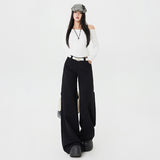 After Clipping Black Low-Waist Casual Suit Female Autumn And Winter Hottie Loose Feeling Straight Broad Leg Trousers & Length