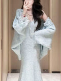 Toronto's Autumn V-Neck Wool Knitted Dress Lazy Sweater Suit Women's Dress