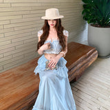 2026 New Niche Skirt Set Blue Slings Half Skirt Loose Vacation Two Sets