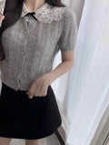 Miu Short-Sleeved Knitted Jersey Women's Spring Thin Cardigan Coat Short