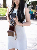 Blue And White Crash Linen Hollow Belt Yarn Muscle Apparent Thin Straight Barrel Thin Knit Dress Woman Summer