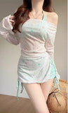 2026 New Swimsuit Women Divided Into Three-Piece Set Of Long-Sleeved Hooded Tunic Sunning Small Fresh Sweet Pure Wind Holiday Swimsuit