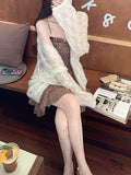 Soft Sister Summer Soft Yarn Cross-Banded Short Knitted Shirt / Hollow Open Shirt Loose Type